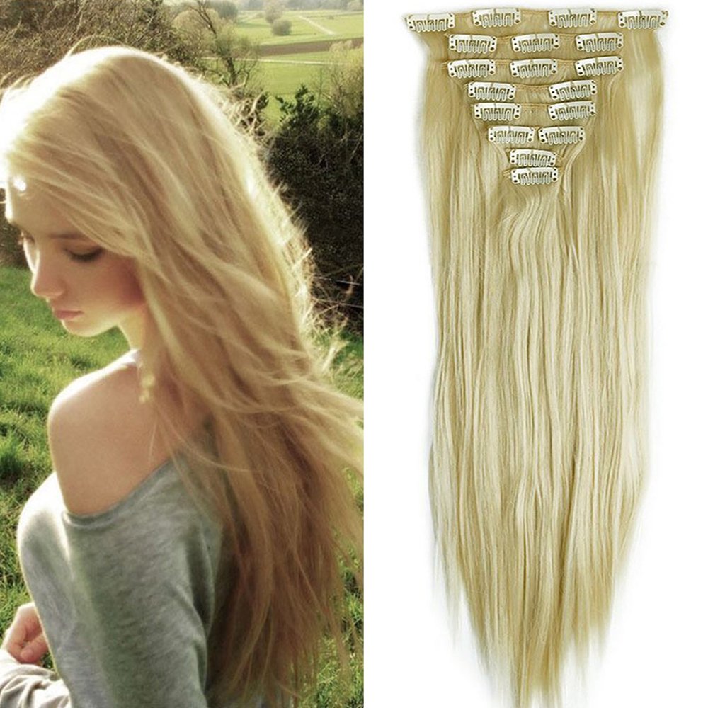 26 Clip In Hairpiece Straight Blonde Hair Extensions 8 Piece Full