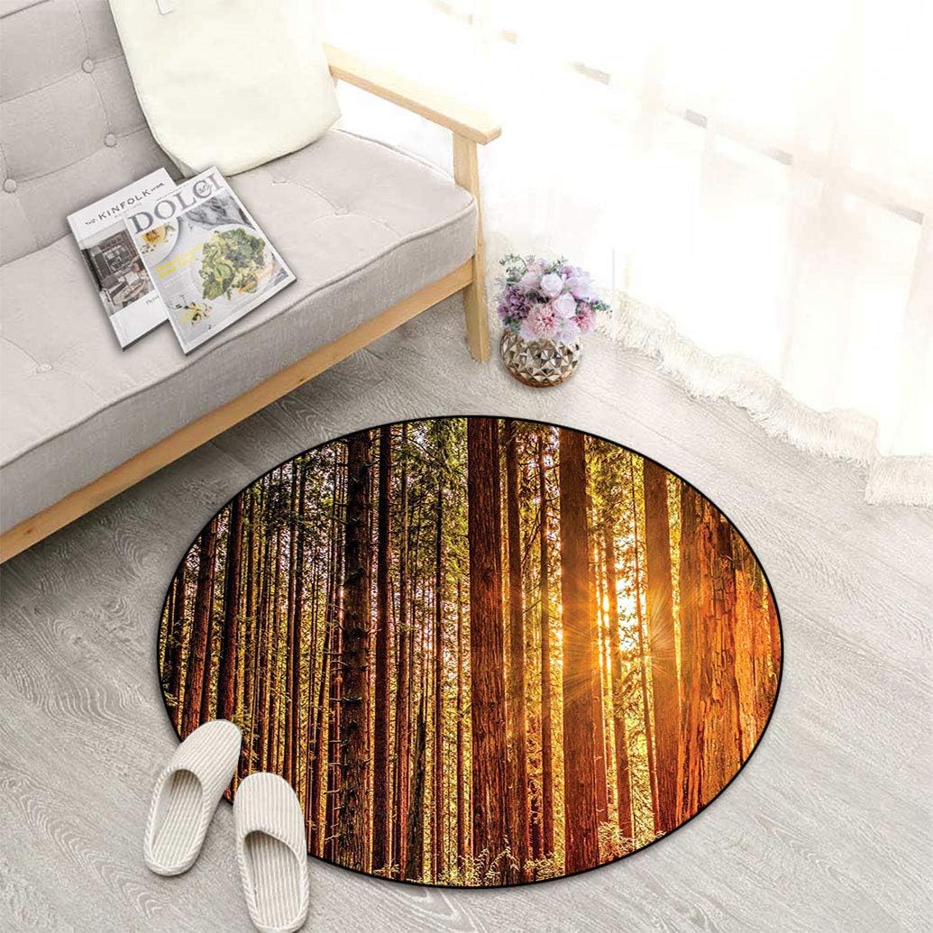 Trees Decor Washable Round Floor Mat, USA National Park