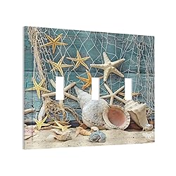 Beach Starfish Shell Sea Snail Blue Wood 3 Gang