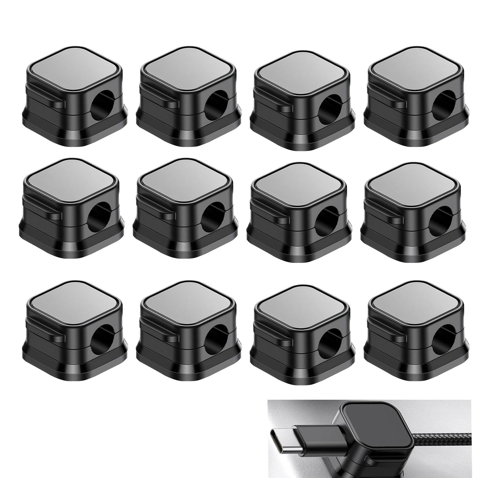 12Pcs Magnetic Cable Tidy, Spring Cable Holder, Clips Wire Holder Organiser, Hide Phone Charging Cable Keeper, Desktop Cord Holder For Charging Cables, Audio Cable, Office, Home(Black 6.8mm)