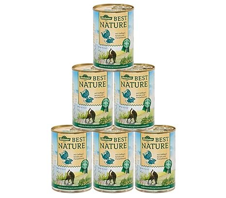 Dehner Best Nature Katzenfutter Adult, Geflügelherzen und Kaninchen, 6 x 400 g (2.4 kg)