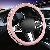 Car Steering Wheel Cover, Microfiber Leather Wheel Cover, Bright Strip Cute Steering Wheel Cover Universal 14.5-15 inch Car Accessory, Breathable, Anti-Slip, Warm in Winter and Cool in Summer
