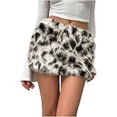 SHENHE Women's Mini Skirt Fuzzy Fur Cheetah Print Low Rise Summer Skirts Clubwear Rave