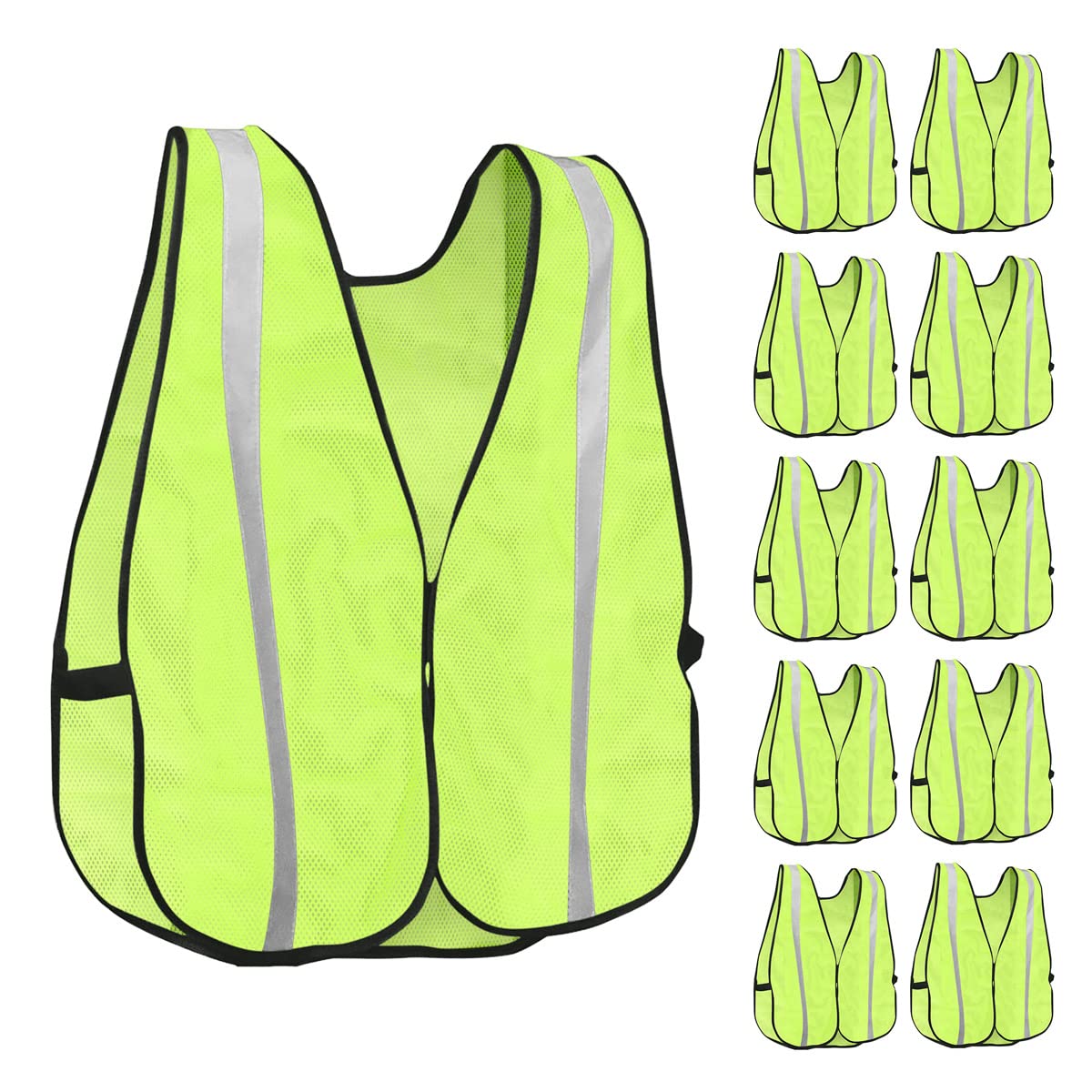 KAYGO Hi Vis Vests 10 Pack,Hi viz Vest, Reflective High Visibility Safety Waistcoat, Silver Stripe, for Men and Women, One size (Yellow)