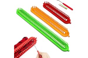 Katech 3 pcs Rectangle Knitting Looms Set Dense Pegs Loom Knitter Different Sizes Colorful Plastic Weaving Looms Set DIY Yarn Weaving Kits with a Crochet Hook and Needle (Color is Random)