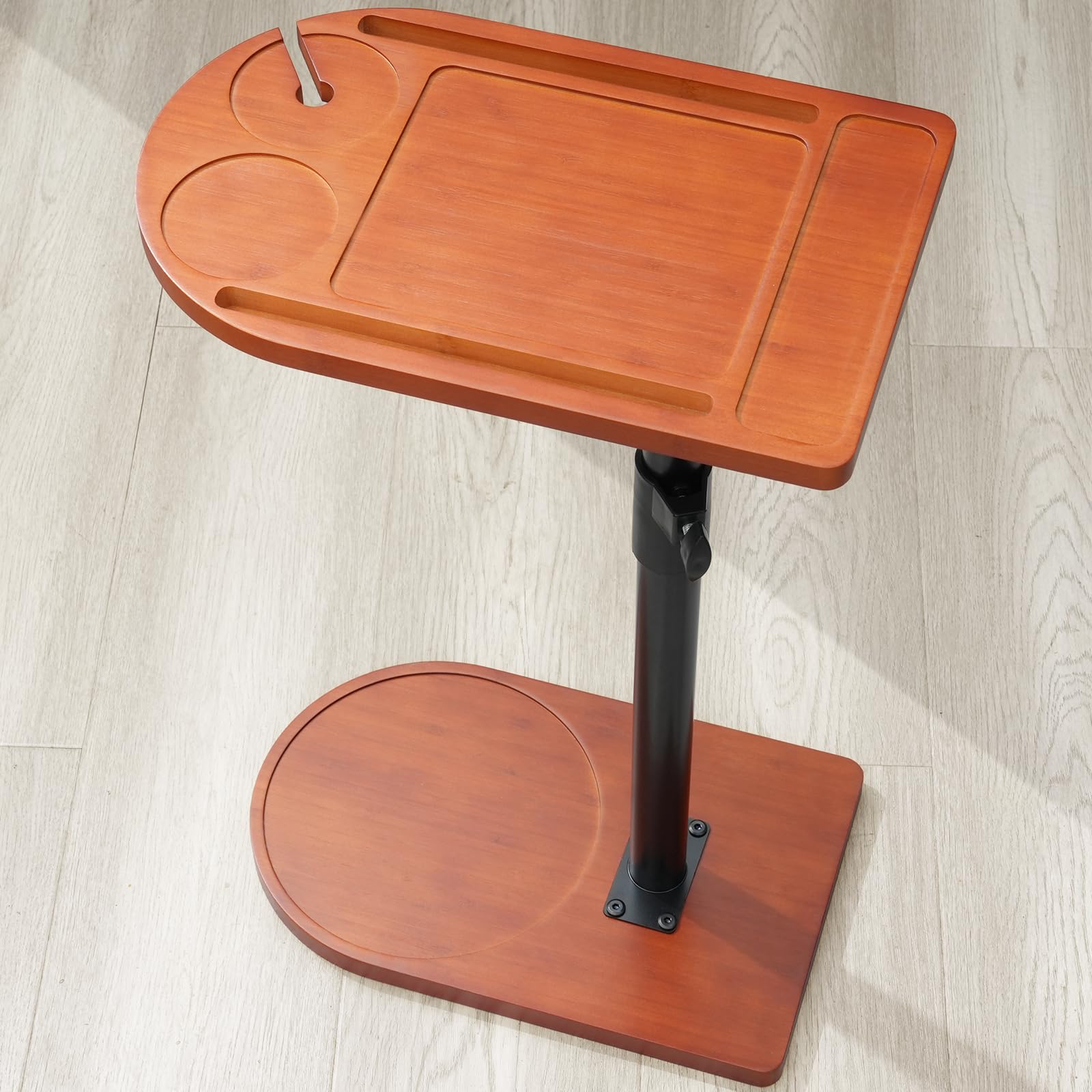 Photo 1 of **MISSING ASSEMBLY PARTS** YUHFERA 360° Rotatable Sofa Tray Table for Couch Arm - Height Adjustable End Table for Bed or Chair with Phone & Tablet Slots, TV Tray Table, Side Table Tray for Small Spaces?Mahogany,Arc?
