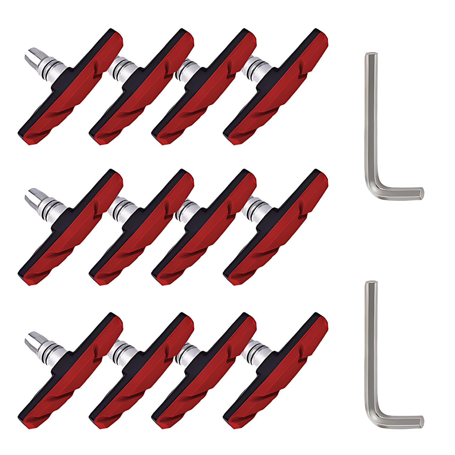 TUHDWJ 6 Pairs V Bike Brake Pads, 70mm V Brake Blocks, Bicycle Brake Blocks Set with Hex Nuts and Spacer, 1 hexagonal spanner included, for Road Bikes Mountain Bikes (Red) — image 1