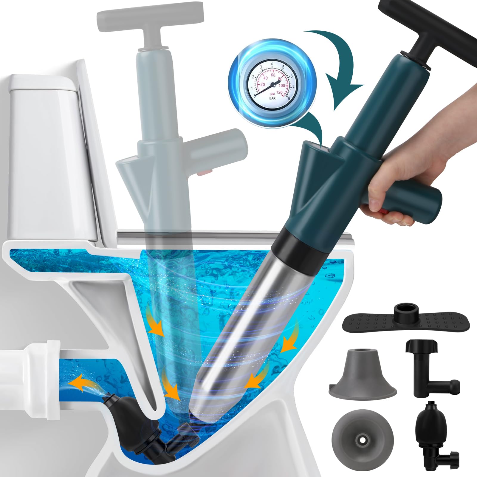 Photo 1 of Vertdens Toilet Plunger?Toilet Plunger Air Drain Blaster, High Pressure Drain Plumb Plunger Gun,High Pressure Air Drain Blaster Gun with Real-Time Barometer,Stainless Steel Air Plungers