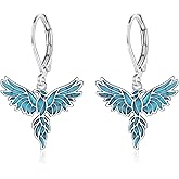 CiNily Phoenix Earrings 14K White Gold Plated Turquoise Phoenix Dangle Earrings Animal Jewelry Gifts for Women Mom