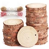 50Pcs Wood Slices for Crafts, 2.4"-2.8" Unfinished Wood Circles for Crafts with Pre-drilled Hole and String, Unfinished Wood