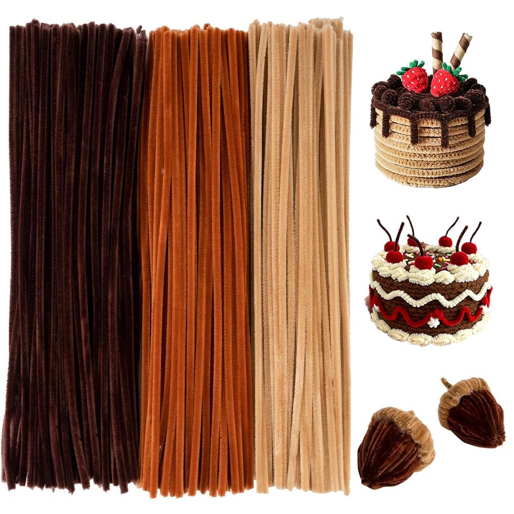 Photo 1 of 300 Pcs Thick Pipe Cleaners Craft Supplies 3 Assortment Vintage Brown Khaki Beige Color Chenille Stems for Art and Craft Projects Creative DIY Decorations (Retro color-300pcs)