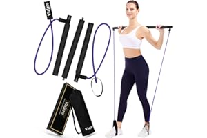 Viajero Pilates Bar Kit for Portable Home Gym Workout - 2 Latex Exercise Resistance Band - 3-Section Sticks - All-in-one Strength Weights Equipment for Body Fitness Squat Yoga with E-Book & Video