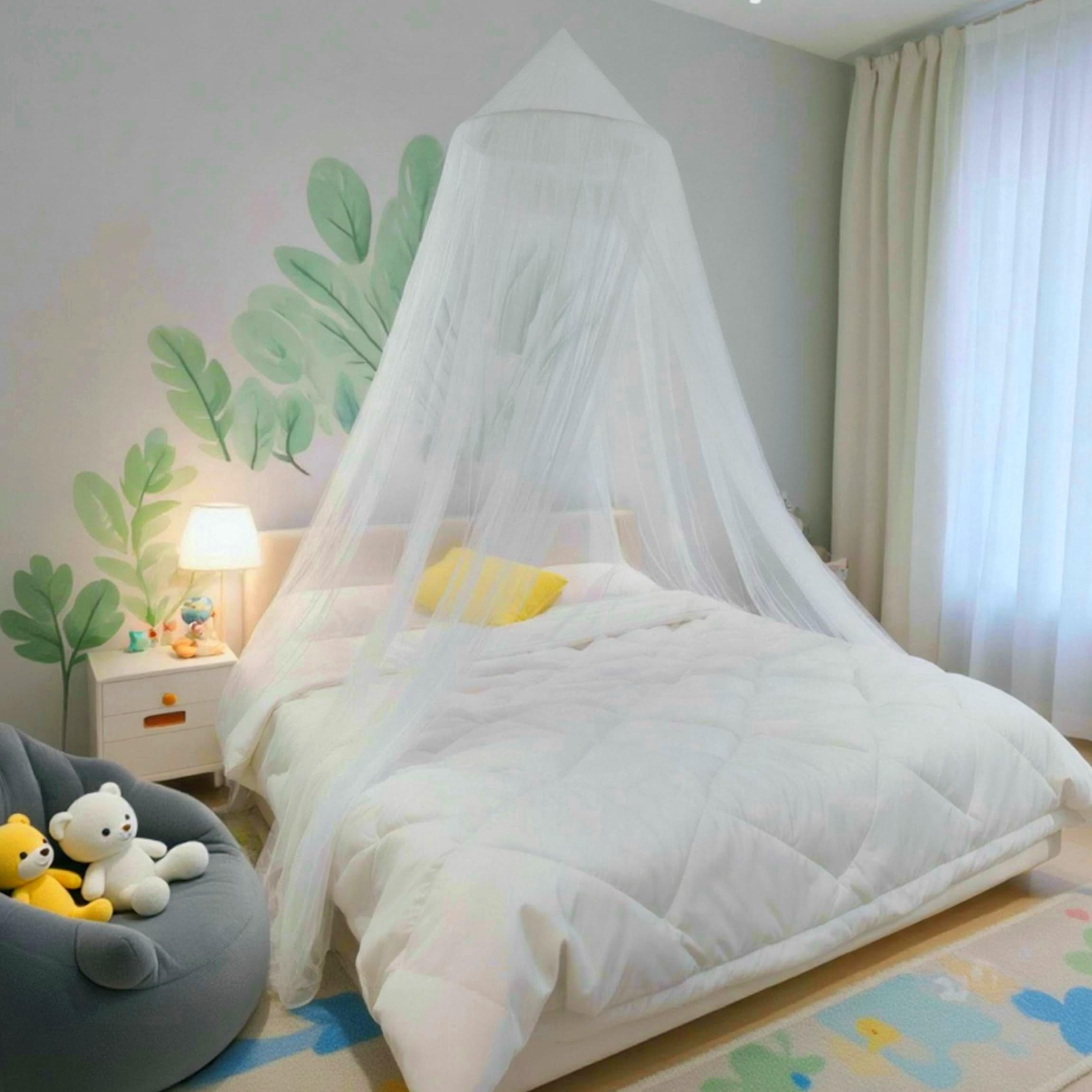 Eimilaly Bed Canopy Mosquito Net, Bed Canopy for Girls Room Decor - Insect Protection Hanging Canopy for Adults, Babies, Outdoor Camping, White/Single Door