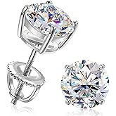BREN Moissanite Earrings for Women Men, Lab Created 0.3/0.5/1/1.5ct Moissanite 925 Sterling Silver Stud Earrings Round Cut D Color VVS1 Clarity