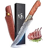 Dream Reach Feather Knife, 6.5" Hand - Forged High Carbon Steel Viking Boning Knife with Sheath, Ideal for Kitchen and Outdoor Activities, Christmas Gifts for Men Women