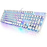 YSCP Typewriter Style Mechanical Gaming Keyboard RGB Backlit Wired with Blue Switch Retro Round Keycap 104 Keys Keyboard (Whi