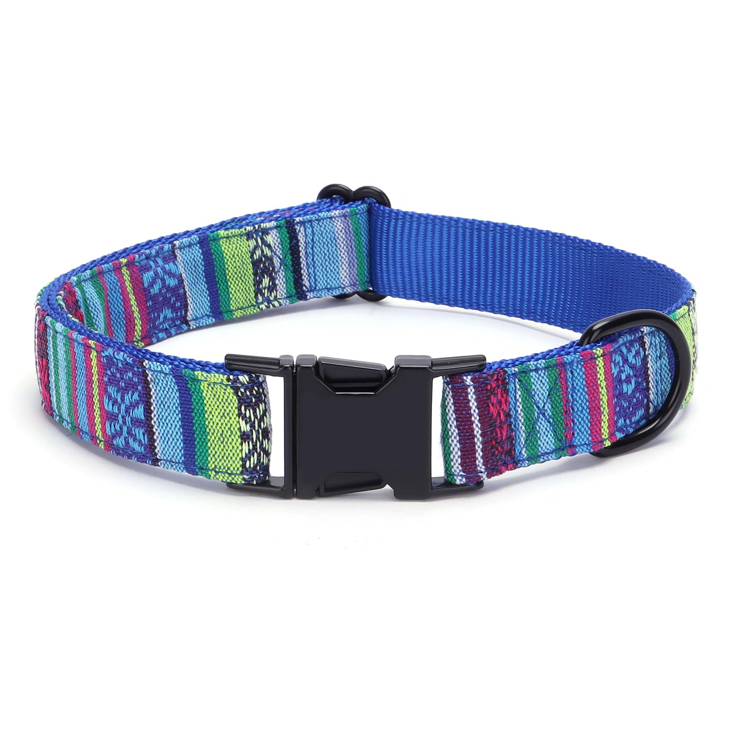 haoyueer Multi-Colored Stripe Dog Collar, Soft Adjustable Dog Collars with Metal Buckle for Small Medium Large Dogs, Perfect Pet Collar Gift (L, Blue)