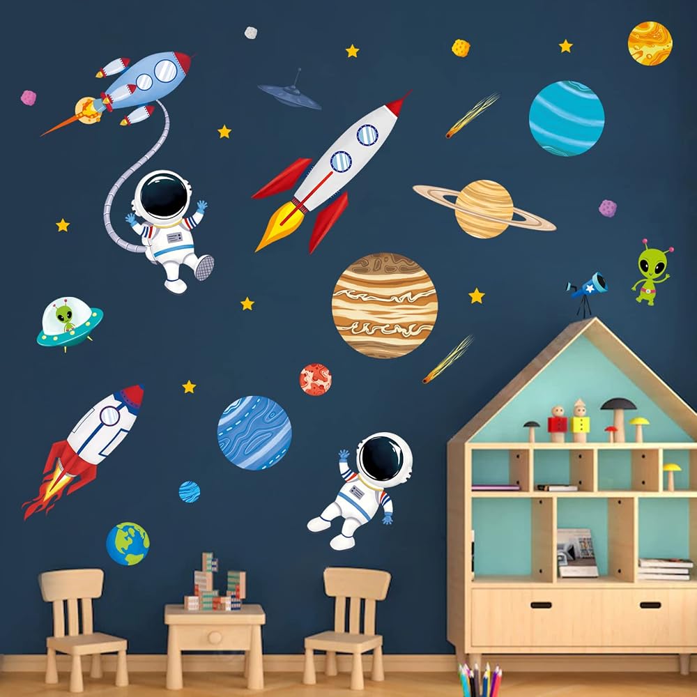 decalmile Outer Space Wall Decals Rockets Planets Nursery Kids Bedroom