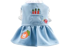 TENGZHI Small Dog Dress Cute Carrot Pocket Blue Lace Princess Puppy Dress Skirt Fall Winter Thick Holiday Pet Clothes Dresses for Small Dogs Girl Cat Outfit (M,Blue