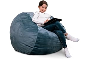 Big Joe Fuf 3.5Ft Foam Bean Bag Chair for Kids, Teens, Slate Blue Plush Soft Polyester, 3.5 Foot Large Ultra-Soft Seat for Gaming, Bedroom, Reading Nook