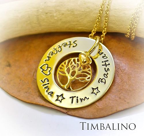 Goldanhäger mit Namensgravur und vergoldeter Silberkette, Stammbaumkette Gold