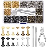 Cerolopy Leather Rivets with Punching Pliers and Fixing Tools, 360 Sets in 4 Colors and 3 Sizes, Copper Material for Leather 