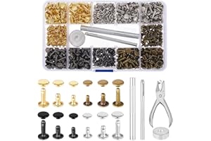 Cerolopy Leather Rivets with Punching Pliers and Fixing Tools, 360 Sets in 4 Colors and 3 Sizes, Copper Material for Leather 