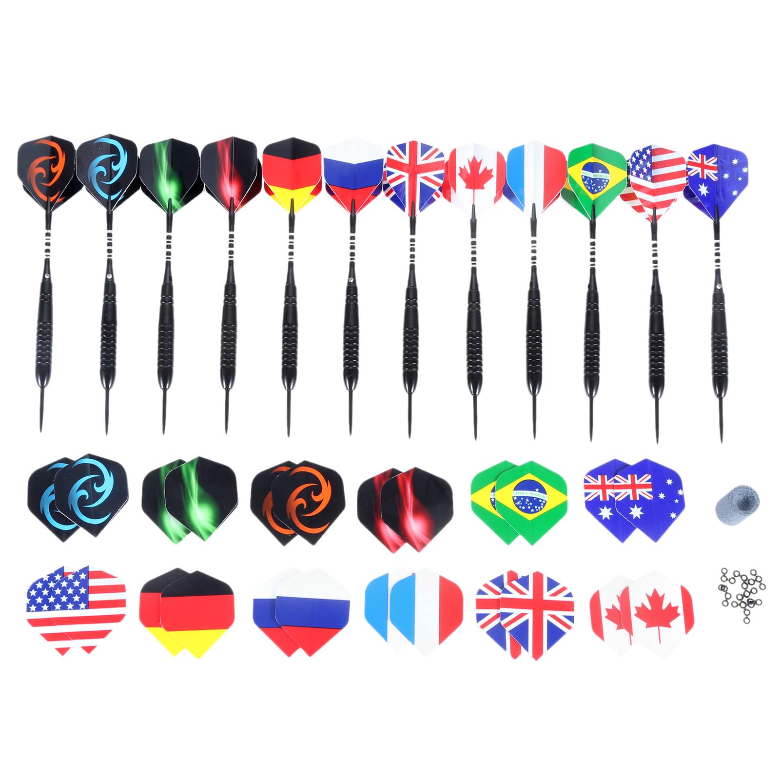 Yetaha 12PCS Steel Tip Darts Set, Professional Metal Tip Darts 22g, Black Aluminium Shaft Dart with 24PCS 12 Style PET Flights & O-Rings & Sharpener for Beginner or Professional