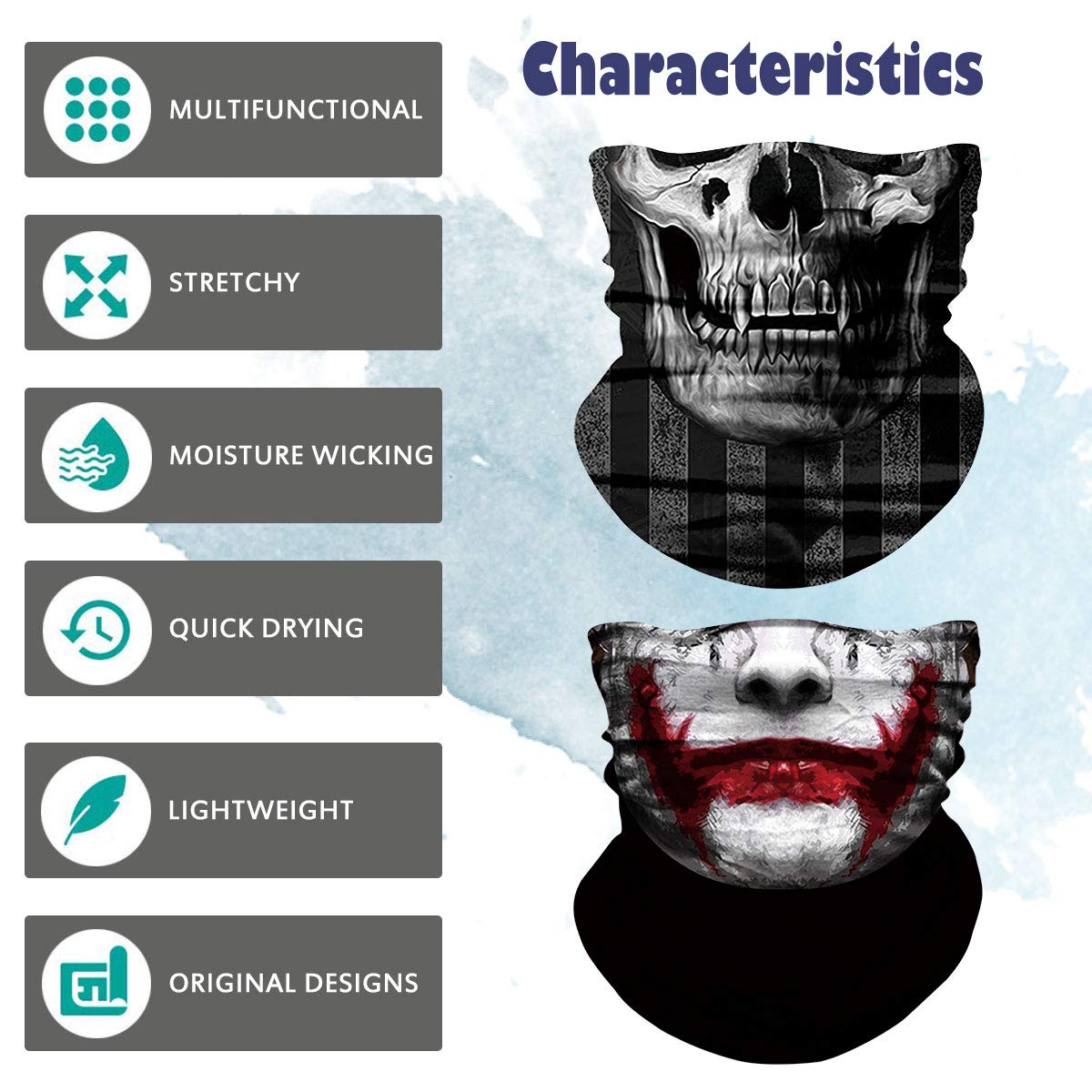 Tube Scarf - 3D Face Bandana Mask Unisex Seamless Tube Headbands Headwrap, UV Resistance Outdoors Mutifunctional Headwear Balaclava (BlackC)