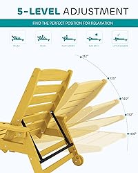 SERWALL Patio Chaise Lounge Chair, 5 Positions