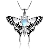 AXOMY Moth Necklace 925 Sterling Silver Moth Moonstone Pendant Necklace Witchy Jewelry Gift for Women Men