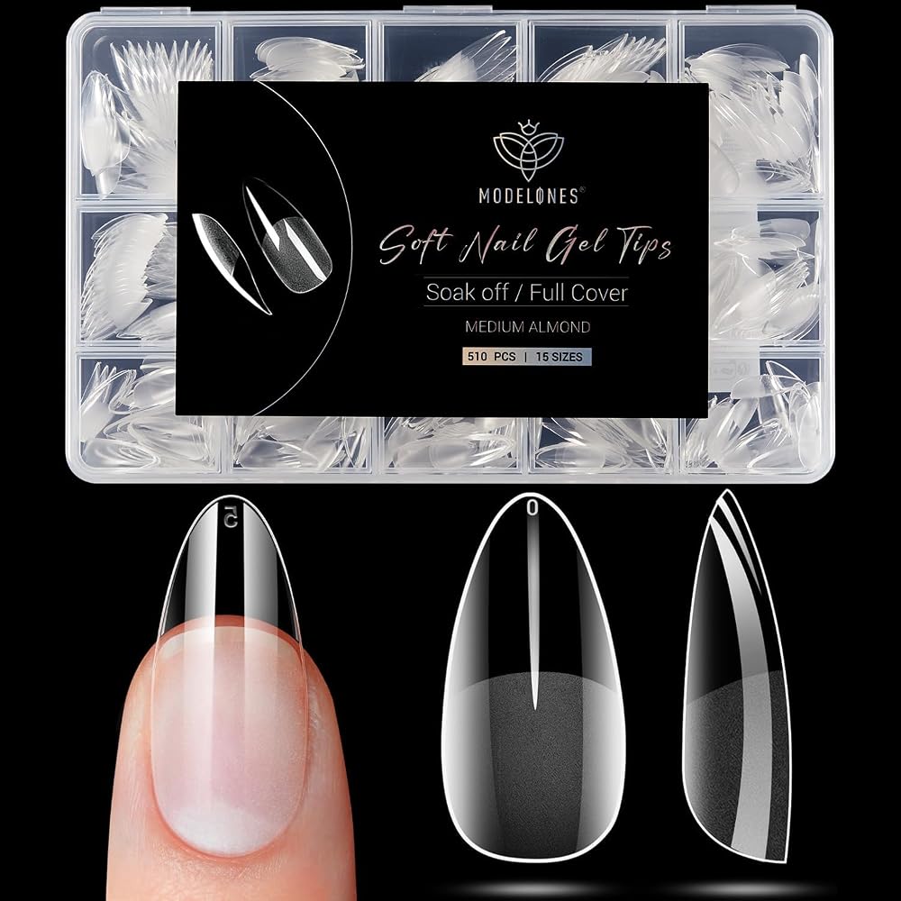 Modelones Almond Nail Tips 510pcs Medium Clear Soft Fake Press On Nails Tip | Pre Etched Half Matte Full Cover Clear Acrylic