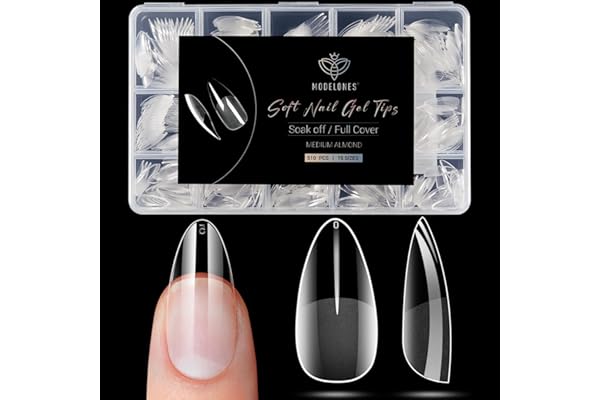 Modelones Almond Nail Tips 510pcs Medium Clear Soft Fake Press On Nails Tip | Pre Etched Half Matte Full Cover Clear Acrylic Gel False Press on Extension