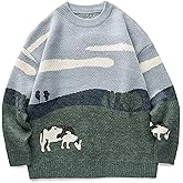 Arssm Mens Vintage Sweater Grandpa y2k Oversized Casual Cable Knit Sweater Pullover Graphic Crewneck Tops