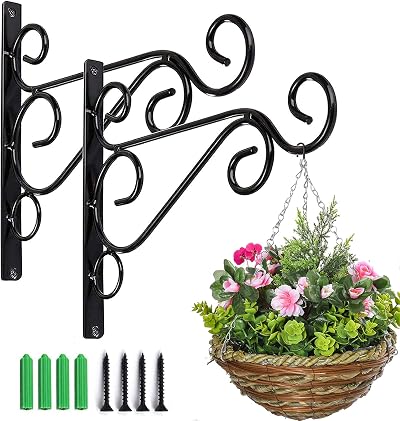 KEENSUNI 2Pcs Hanging Basket Bracket Iron Plant Hanger Wall Hooks