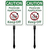Danoib 2 Pack Caution Pesticide Application Keep Off Sign, 10x7" Reflective Aluminum Signs with 17.7" Metal Stake, Fade Resistant, Weatherproof, Easy to Install for Lawn Yard Garden
