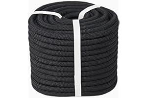 CRAYZA Double Braided Polyester Rope (1/2 in x 150 ft) Strong Arborist Rope 48 Strands for Tree Work Climbing Pulling Sailing, Black