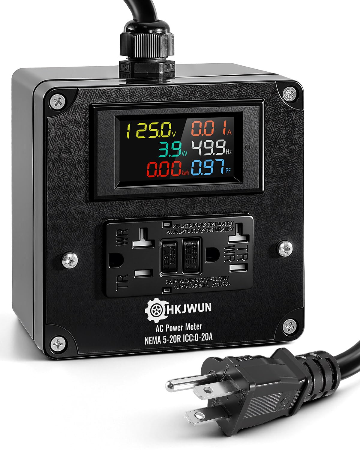 Photo 1 of 20A AC Power Meter, 125V Outlet Monitor for NEMA 5-15P to 5-20R, Multifunction Energy Monitor, LCD Digital Real-Time Display for Monitoring Voltage Current Power Electricity Consumption Frequency