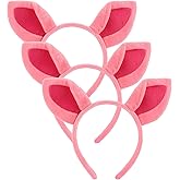 Vovii 3Pcs Pig Ears Headband for Women and Girls, Furry Animal Headbands Hair Accessories for Adult Halloween Cosplay Costume Makeup Washing Face(Pink