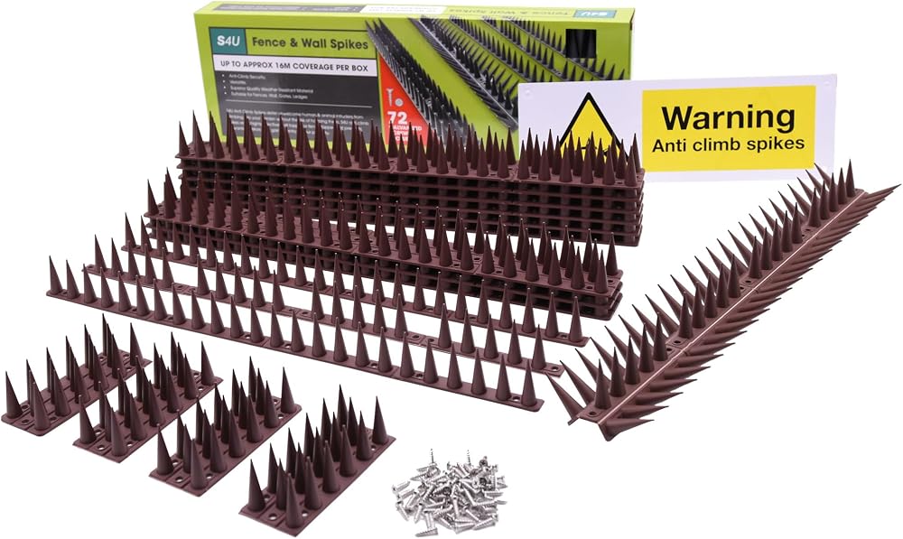 S4U Fence Wall Spikes 12pc Anti-Climb Deterrent Brown 44.3cm 5.3m-15.9m