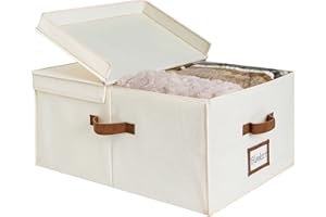 StorageWorks Extra Large Clothes Storage Bins, 55L Fabric Storage Baskets with Double-Open Lid and Divider Board, Storage Bins for Clothes, Closet Storage Organizers with Handles, Ivory White, 1-Pack