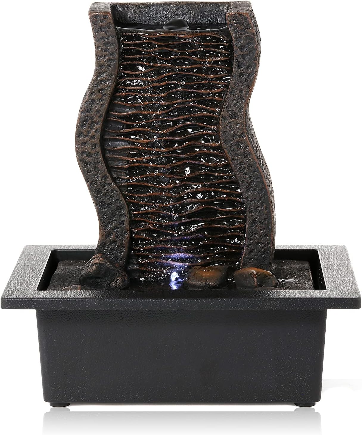 Indoor Fountains & Accessories - Dyna-Living Water Fountains Indoor Tabletop Water Fountain with LED Lights Feng Shui Waterfall Fountain for Modern Home Decor Office Living Room Decoration Home Gifts for Friends