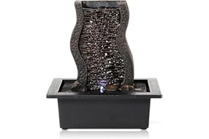 Dyna-Living Water Fountains Indoor Tabletop Water Fountain with LED Lights Feng Shui Waterfall Fountain for Modern Home Decor Office Living Room Decoration