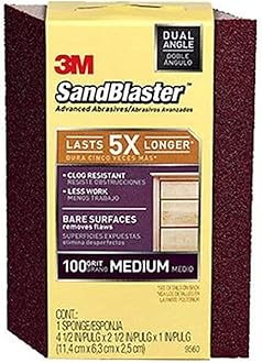 3M SandBlaster Dual Angle Bare Surfaces Sanding Sponge, 100 Grit, For Wet Or Dry Use, Professional-Grade Foam Keeps Its Shape For Lasting Use, Premium Mineral Grits For Effective Hand Sanding (9560)