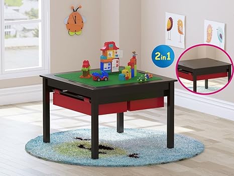 Utex 2 In 1 Kids Construction Play Table With Storage Drawers And