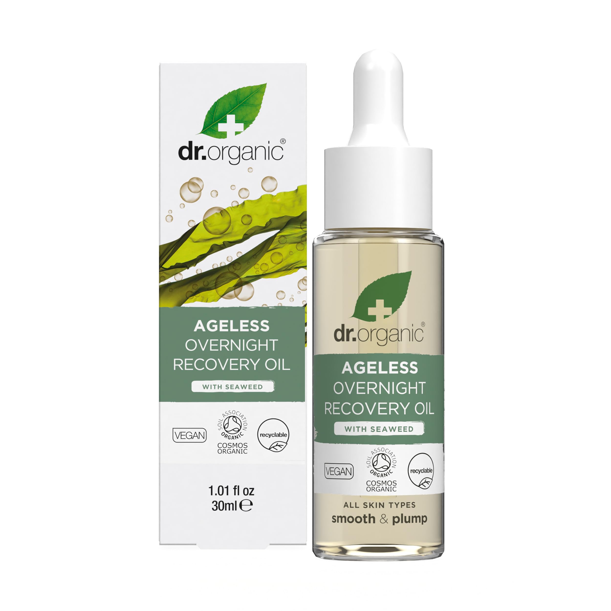 Dr Organic Ageless Overnight Recovery Oil with Organic Seaweed, Moisturising, Fine Lines, Wrinkles, Natural, Vegan, Cruelty-Free, Paraben & SLS-Free, Recycled& Recyclable, Certified Organic, 30ml — image 1
