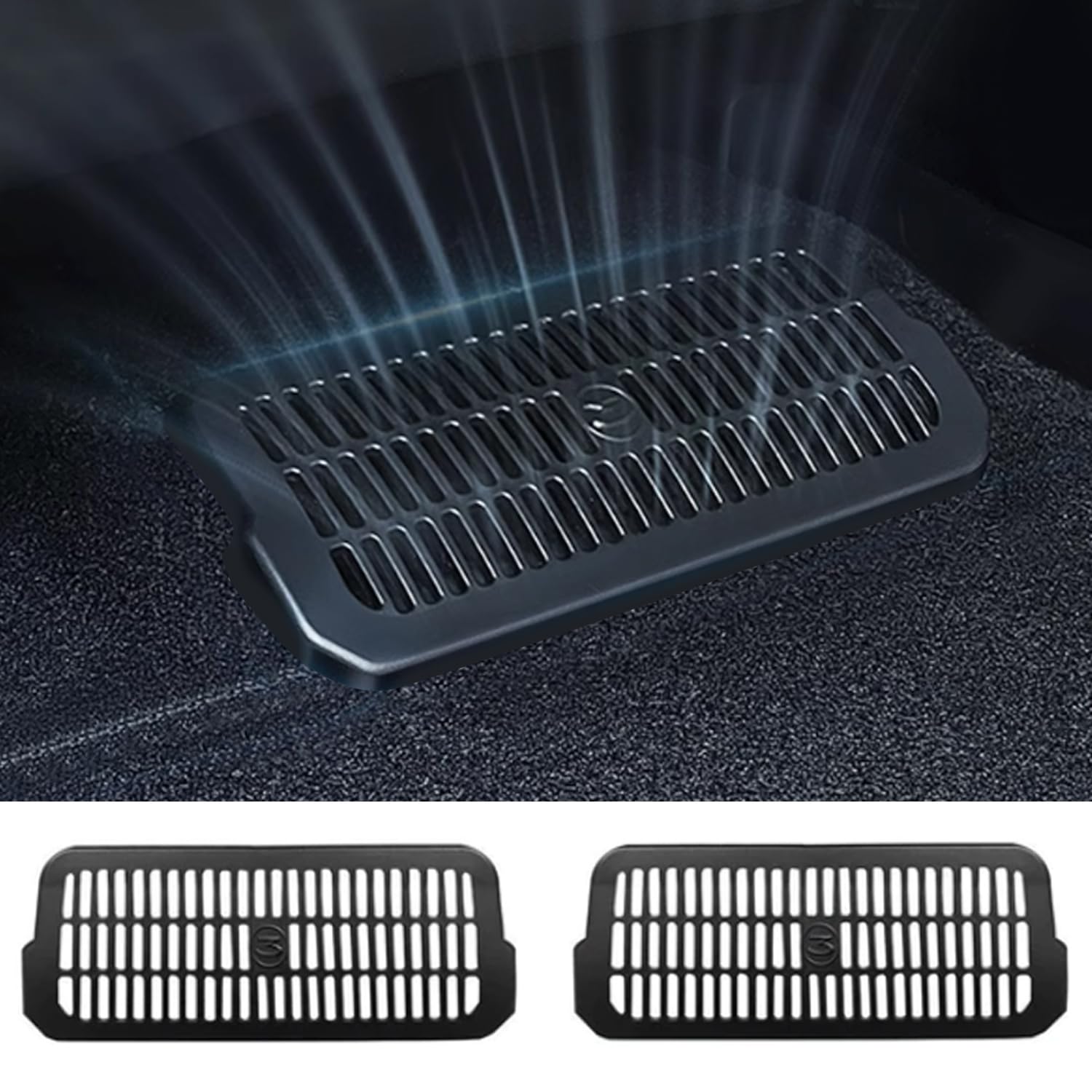Photo 1 of 2-Pack Rear Floor Air Vent Grille Guards for Tesla Model 3 Highland 2024-2025 – Backseat AC Outlet Protection Cover