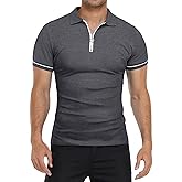 YTD Men's Short Sleeve Polo Shirts Quarter-Zip Casual Slim Fit Lapel Neck Basic Designed Cotton Shirts