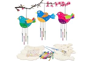Fennoral 6 Pack 3D Bird Wind Chime Craft Kit for Kids Make You Own Birds Wind Chimes Ornament Wooden Arts and Crafts for Kids DIY to Paint Bird for Spring Summer Art Activity Birthday Decoration