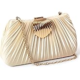 ToKismet Gold Satin Clutch Evening Bag for Women – Elegant Pleated Wedding Party Purse with Chain Strap,Formal Handbag